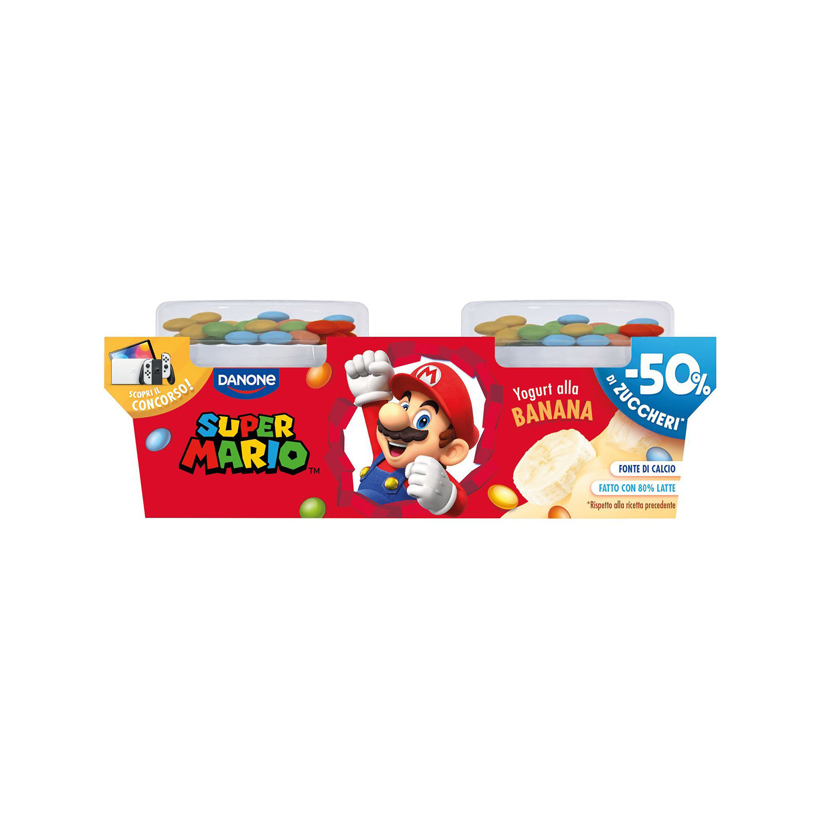 Danone Super Mario yogoloso επιδόρπιο γιαουρτιού παιδικό μπανάνα & σοκολατένια κουφετάκια 2x110g εικόνα 1