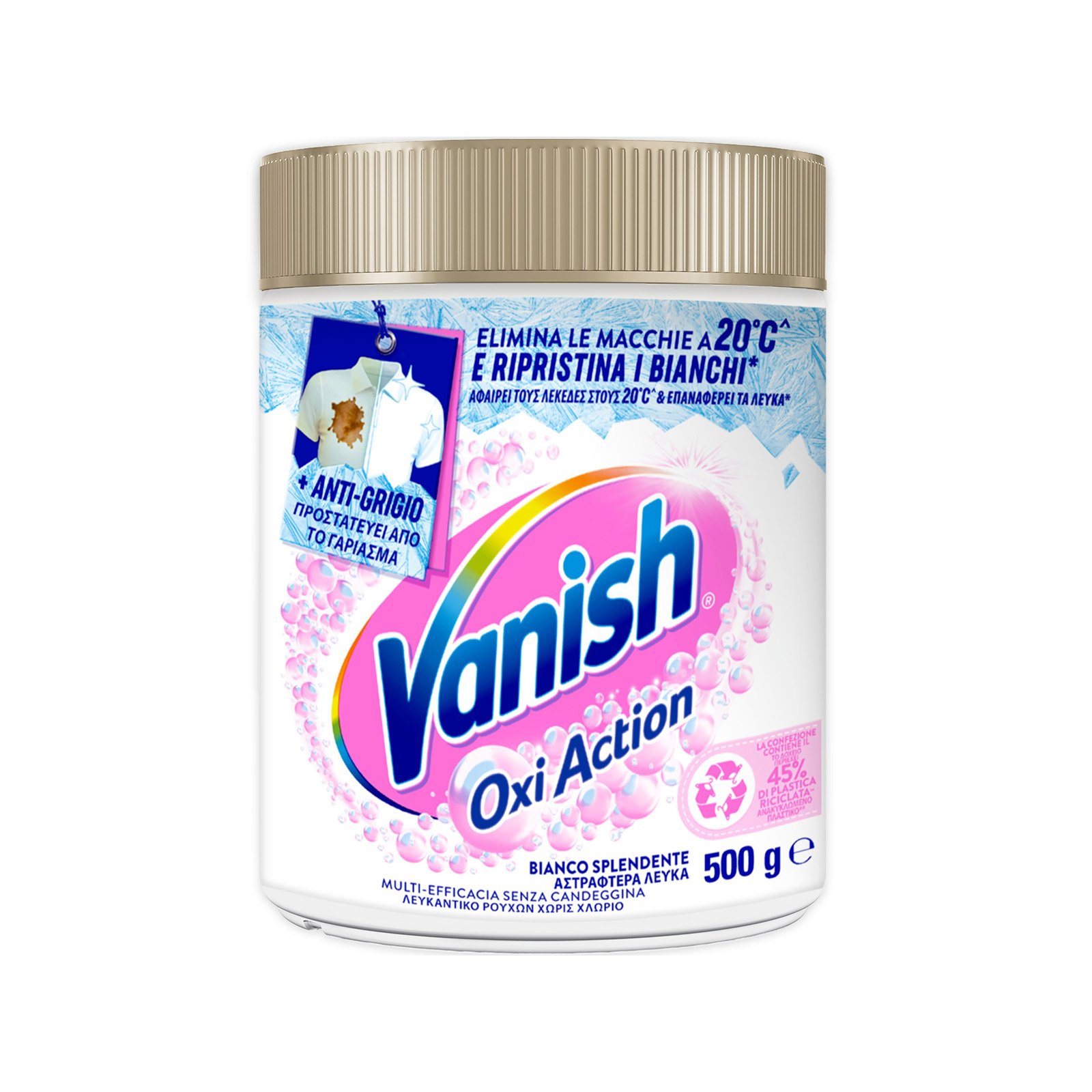 Vanish Oxi Action White πολύκαθαριστικό λεκέδων σκόνη 500g εικόνα 1
