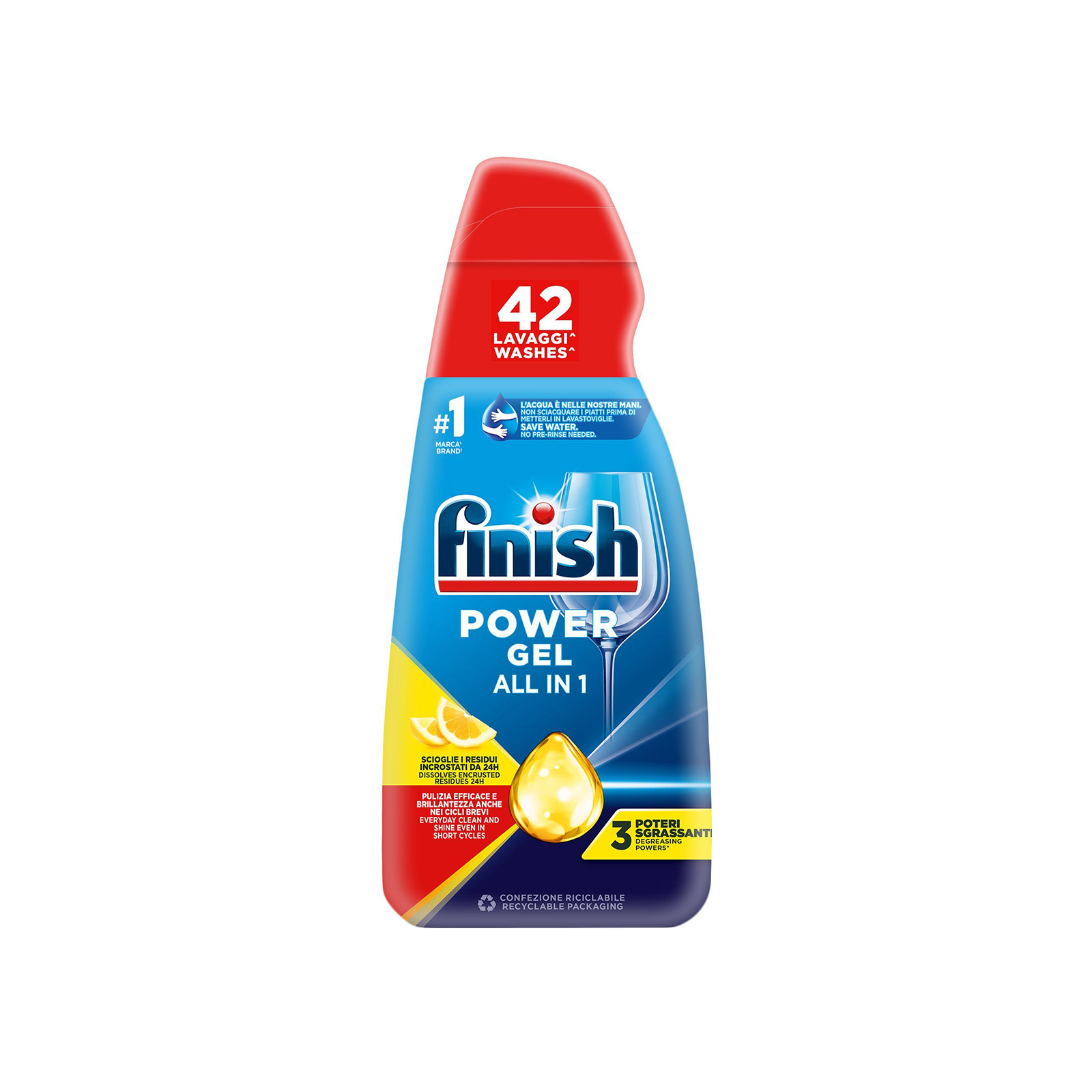 Finish Power gel all in one υγρό απορρυπαντικό πιάτων lemon 940ml εικόνα 1