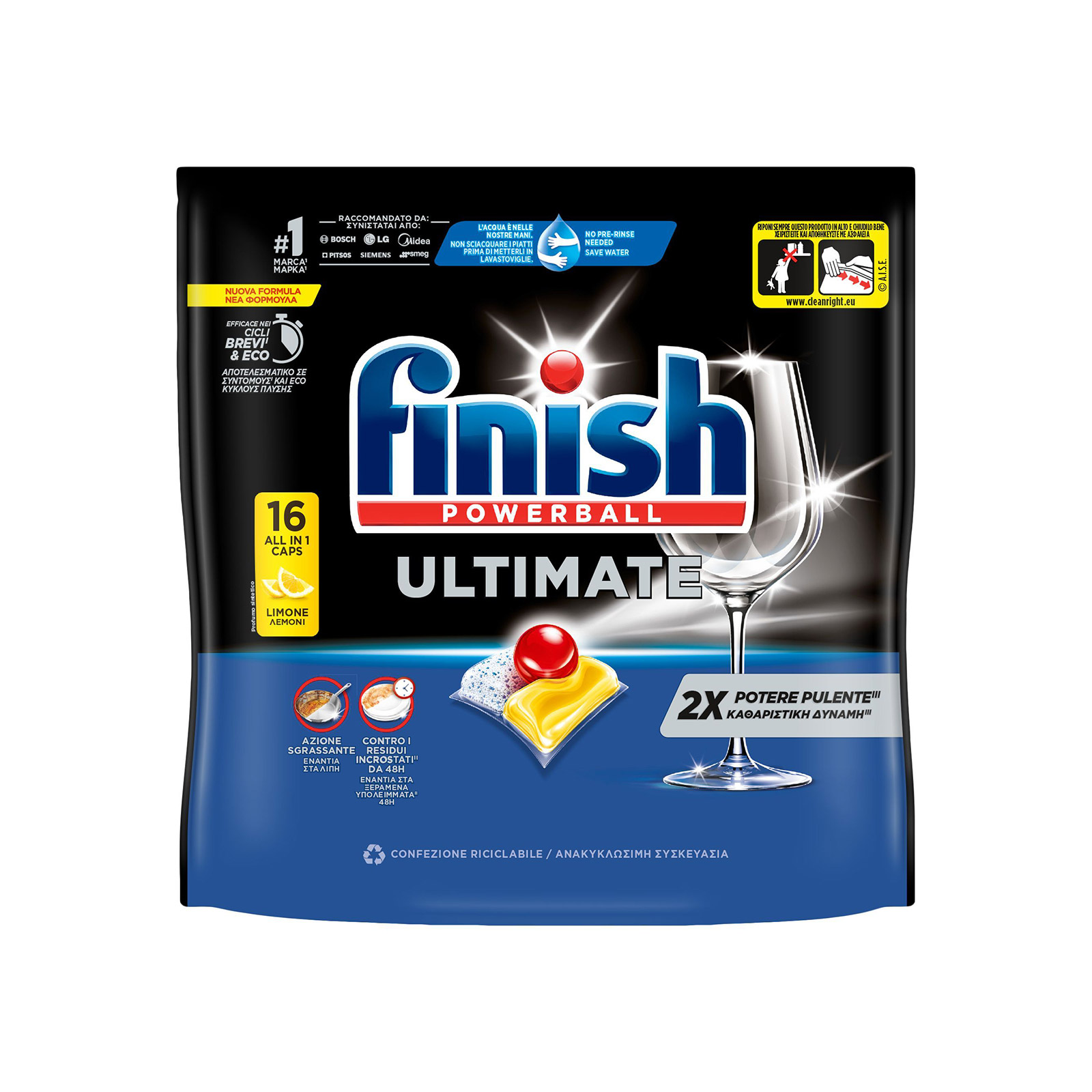 Finish Ultimate plus all in 1 απορρυπαντικό πλυντηρίου πιάτων σε κάψουλες lemon 16μεζ εικόνα 1