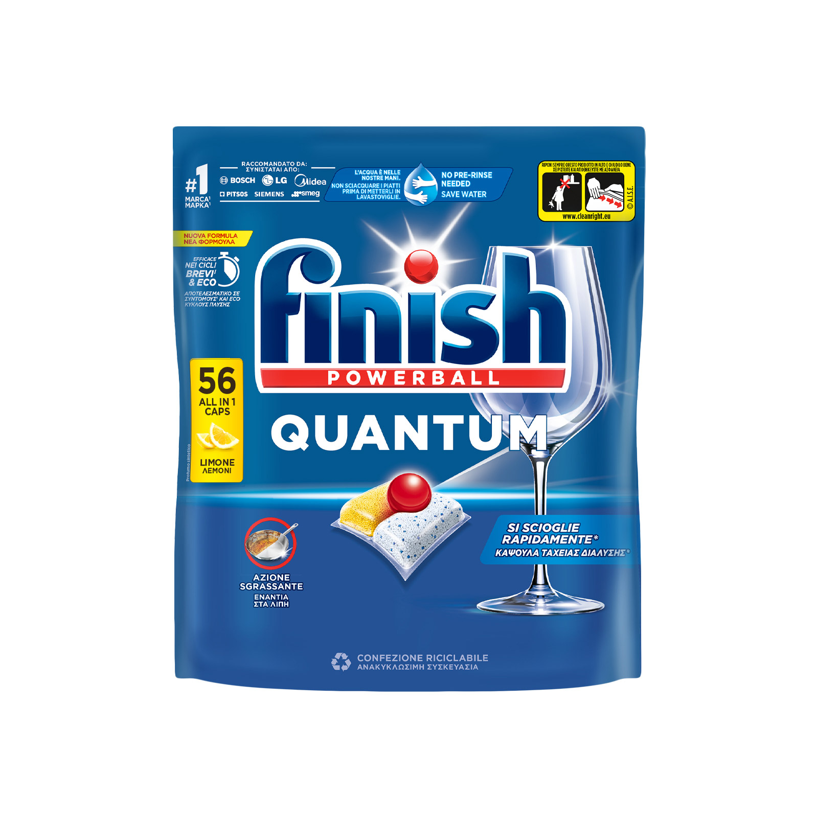 Finish Powerball Quantum all in 1 απορρυπαντικό πλυντηρίου πιάτων σε κάψουλες lemon 56μεζ εικόνα 1