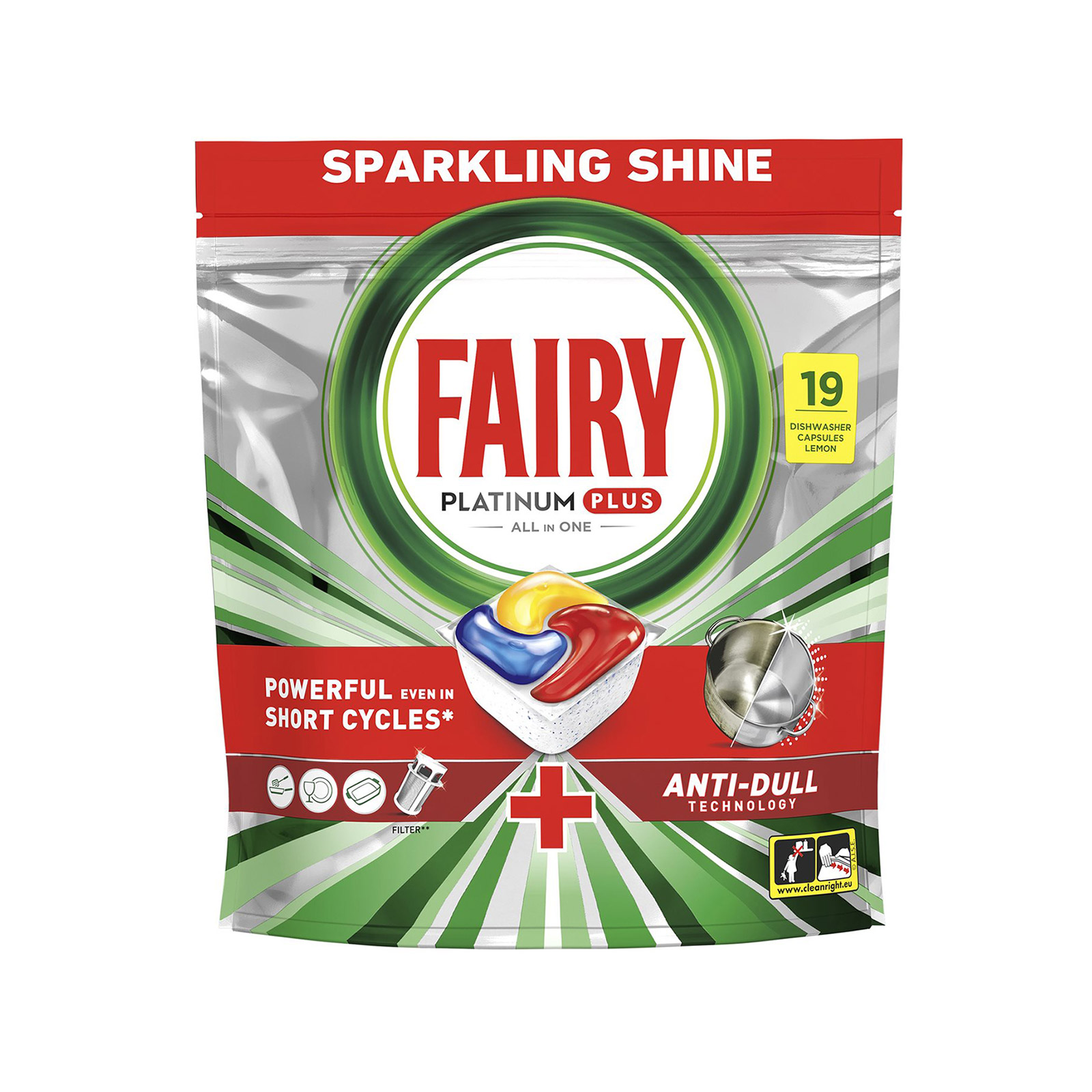 Fairy Platinum plus all in one καθαριστικό πλυντηρίου πιάτων σε κάψουλες 19τεμ εικόνα 1