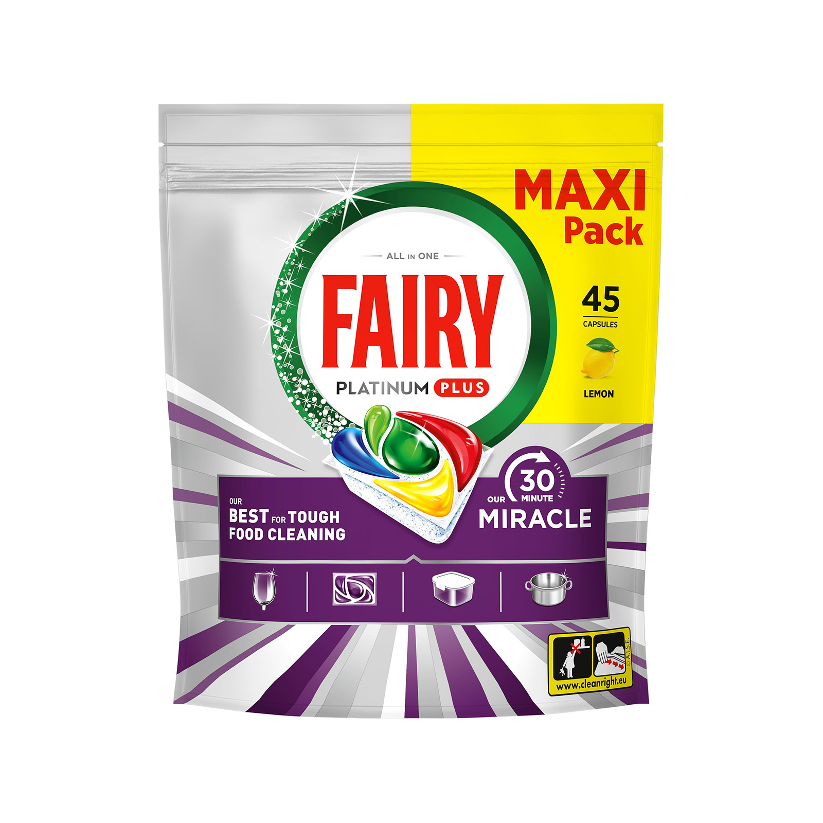 Fairy Platinum plus miracle maxi απορρυπαντικό πλυντηρίου πιάτων σε κάψουλες 45μεζ εικόνα 1