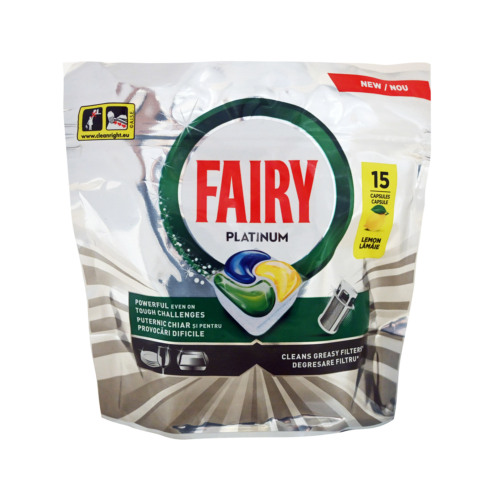 Fairy Platinum απορρυπαντικό πλυντηρίου πιάτων σε κάψουλες lemon 15μεζ εικόνα 1