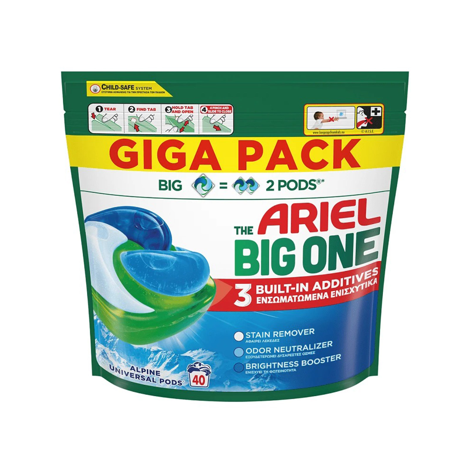 Ariel Big One pods απορρυπαντικό πλυντηρίου σε κάψουλες alpine 40μεζ εικόνα 1