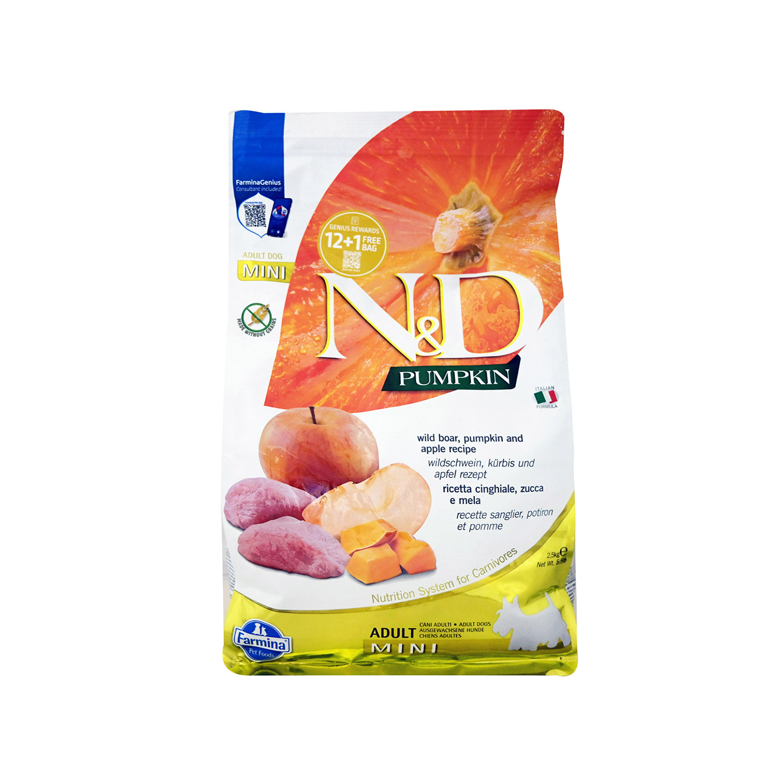 N&D τροφή σκύλου ξηρά boar, pumpkin & apple recipe adult mini 2.5kg εικόνα 1