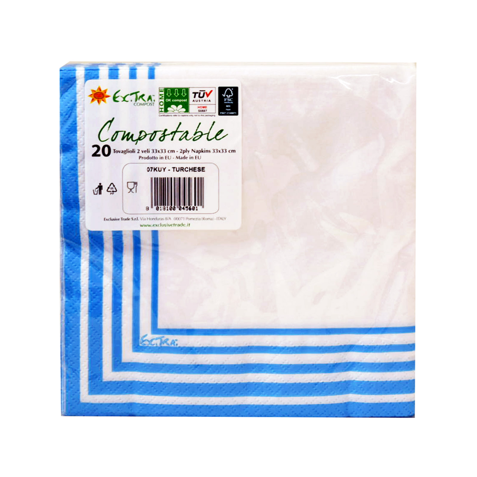 Exclusive Trade Extra Compost χαρτοπετσέτες μεσαίες θαλασσί ρίγες 33x33εκ. 20 τεμάχια 20τεμ εικόνα 1