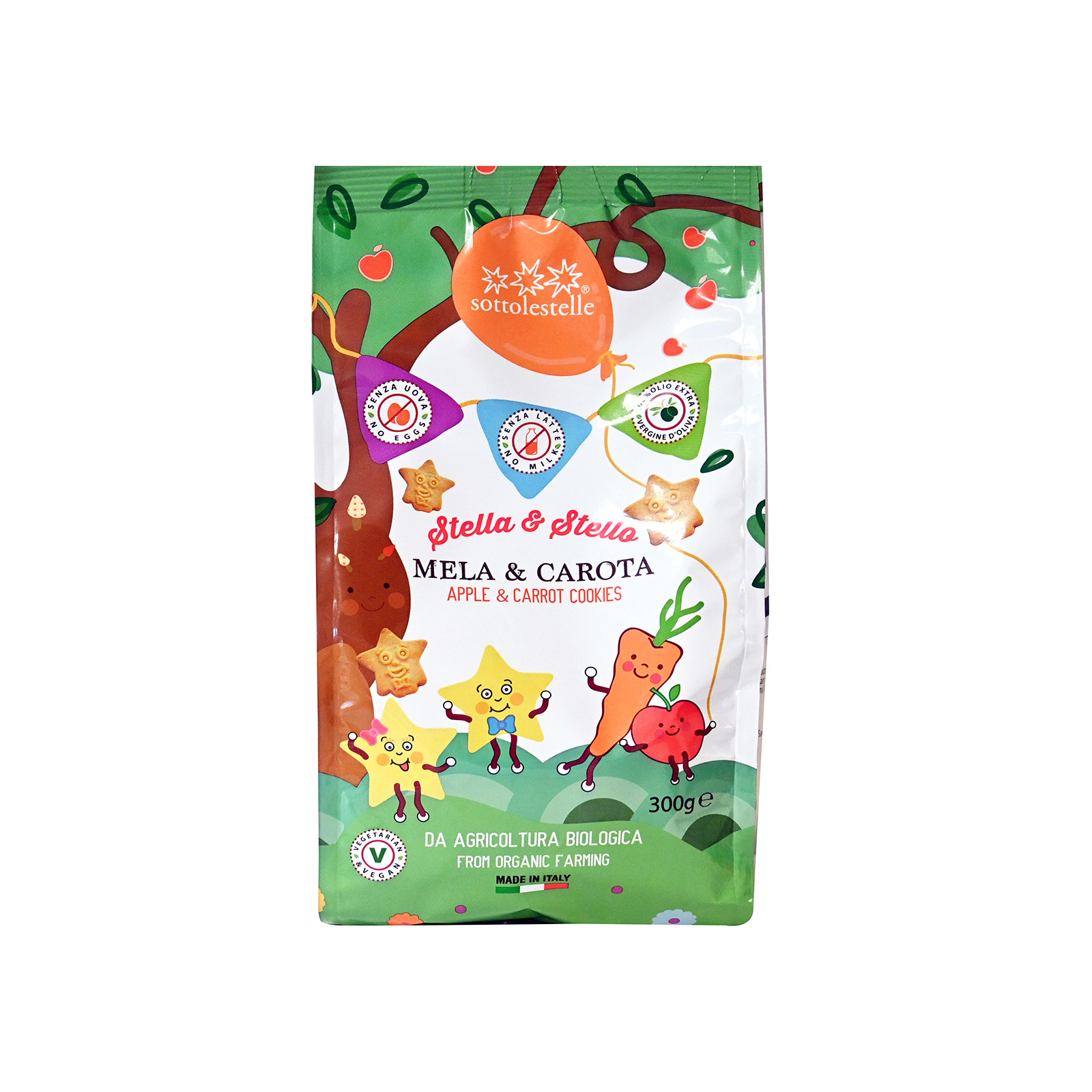 Sottolestelle μπισκότα με μήλο & καρότο , χωρίς αυγά, χωρίς γάλα 300g εικόνα 1