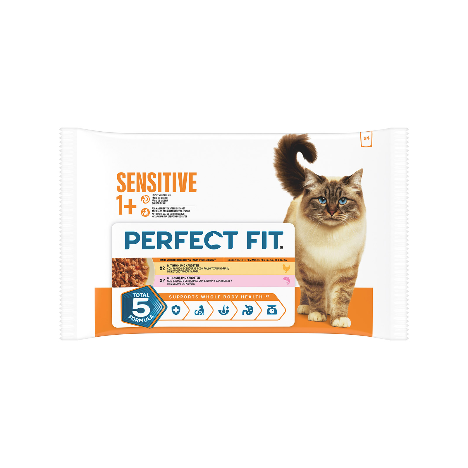Perfect Fit Sensitive 1+ τροφή γάτας κοτόπουλο - σολομό 4x85g εικόνα 1