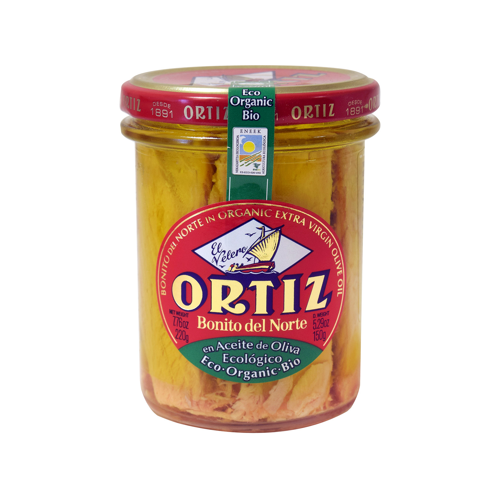 Ortiz Bonito del norte λευκός τόνος φιλέτο σε βιο εξαιρετικό παρθένο ελαιόλαδο 220g εικόνα 1