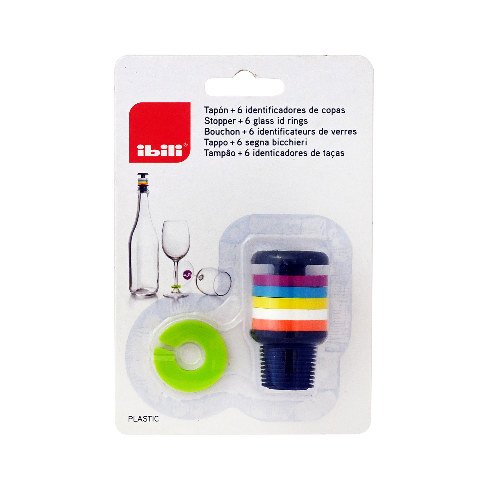 Ibili 795250 πώμα φιάλης κρασιού + 6 δαχτυλίδια ποτηριών εικόνα 1