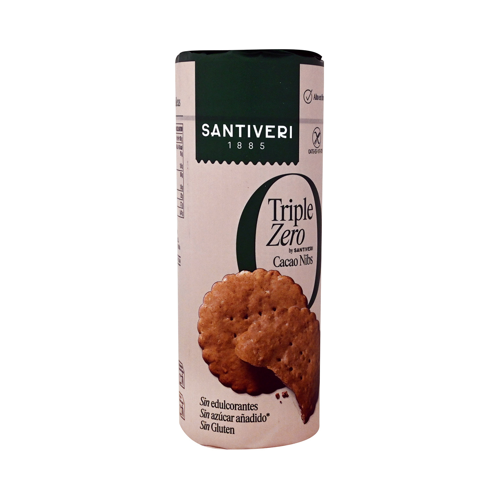 Santiveri Triple Zero μπισκότα βρώμης ολικής άλεσης cacao nibs 210g εικόνα 1