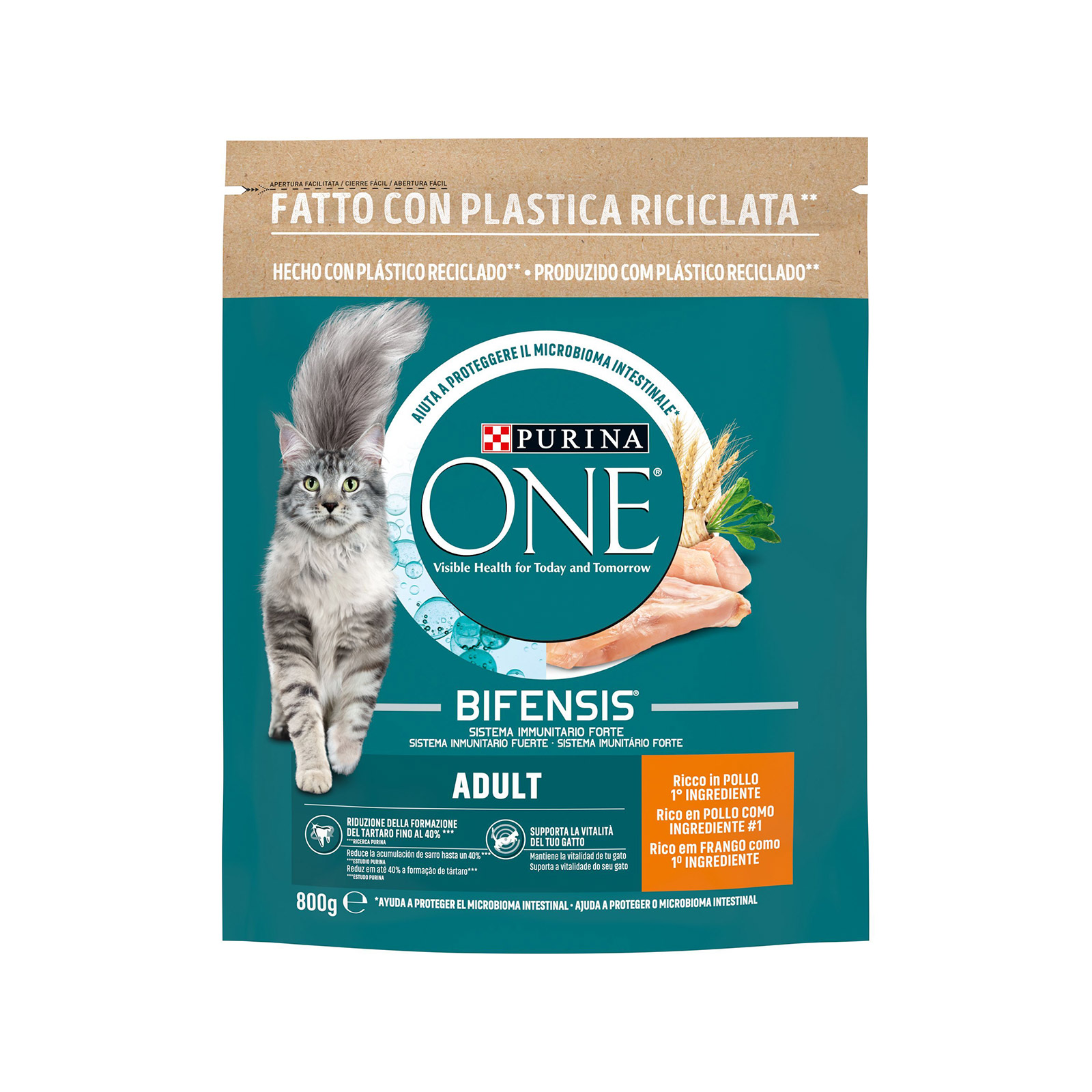 Purina ξηρά τροφή γάτας κοτόπουλο + δημητριακά One Bifensis adult 800g εικόνα 1