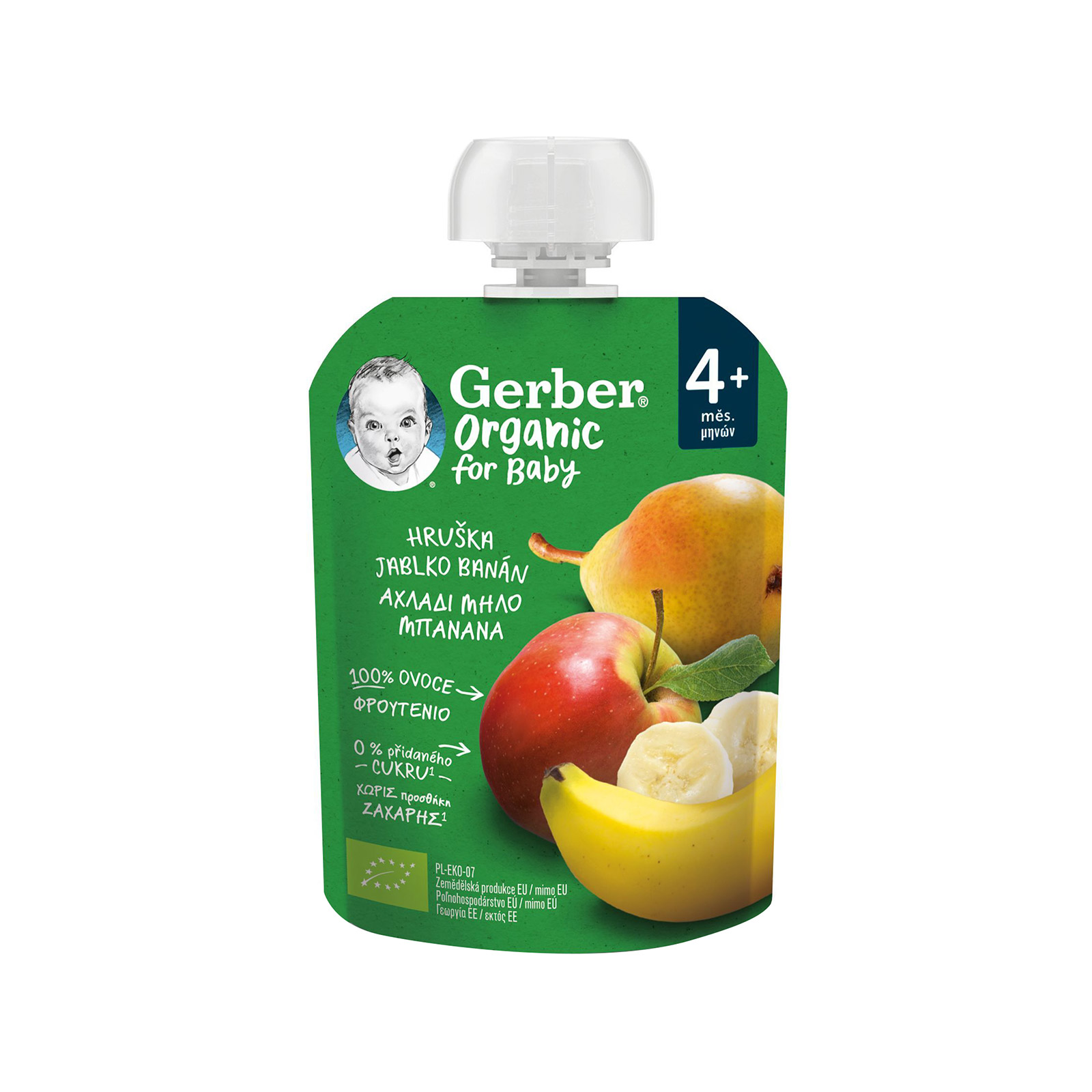 Gerber φρουτοπουρές έτοιμος παιδικός αχλάδι, μήλο, μπανάνα +4 μηνών 90g εικόνα 1