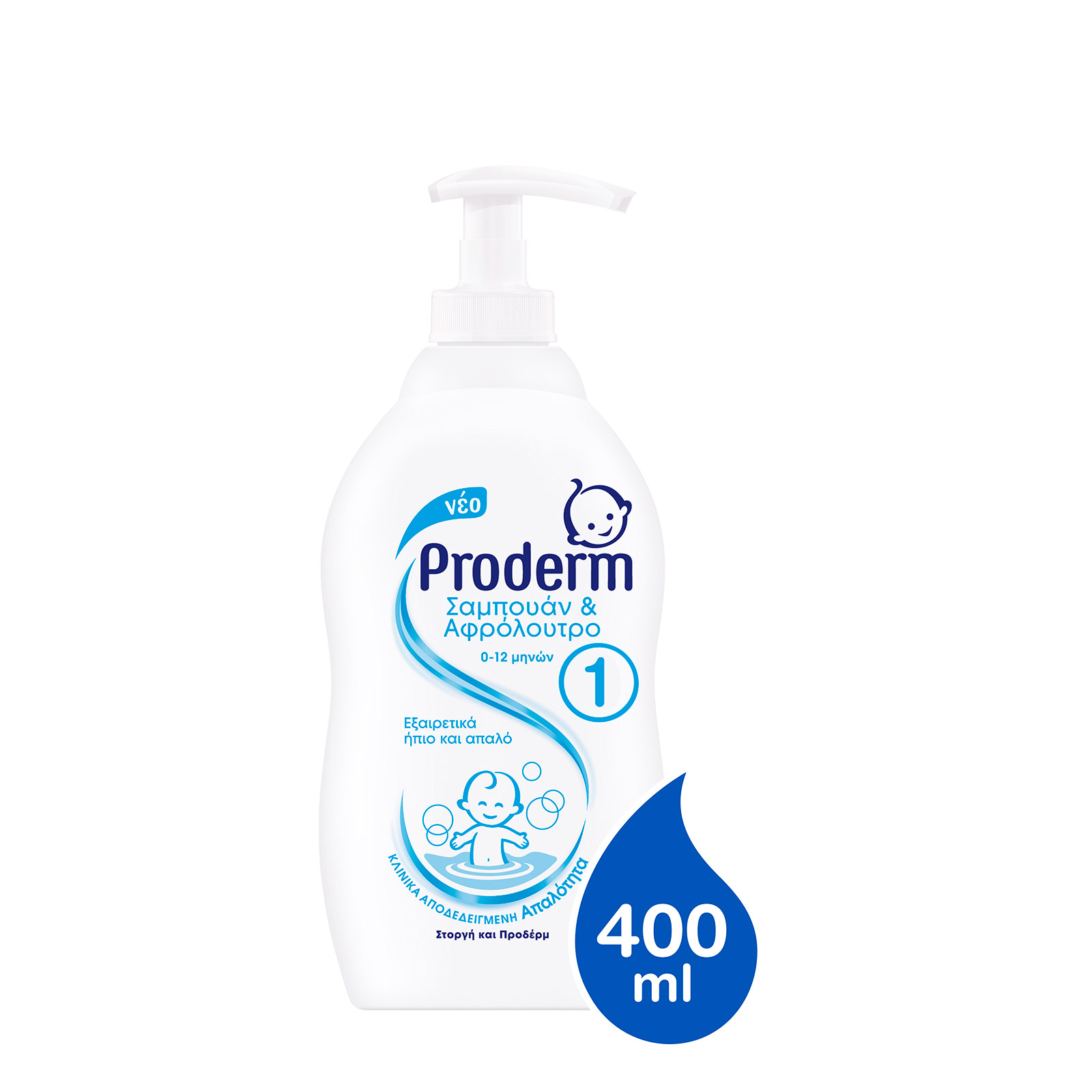 Proderm 1 σαμπουάν & αφρόλουτρο παιδικό από 0 έως 12 μηνών 400ml εικόνα 1