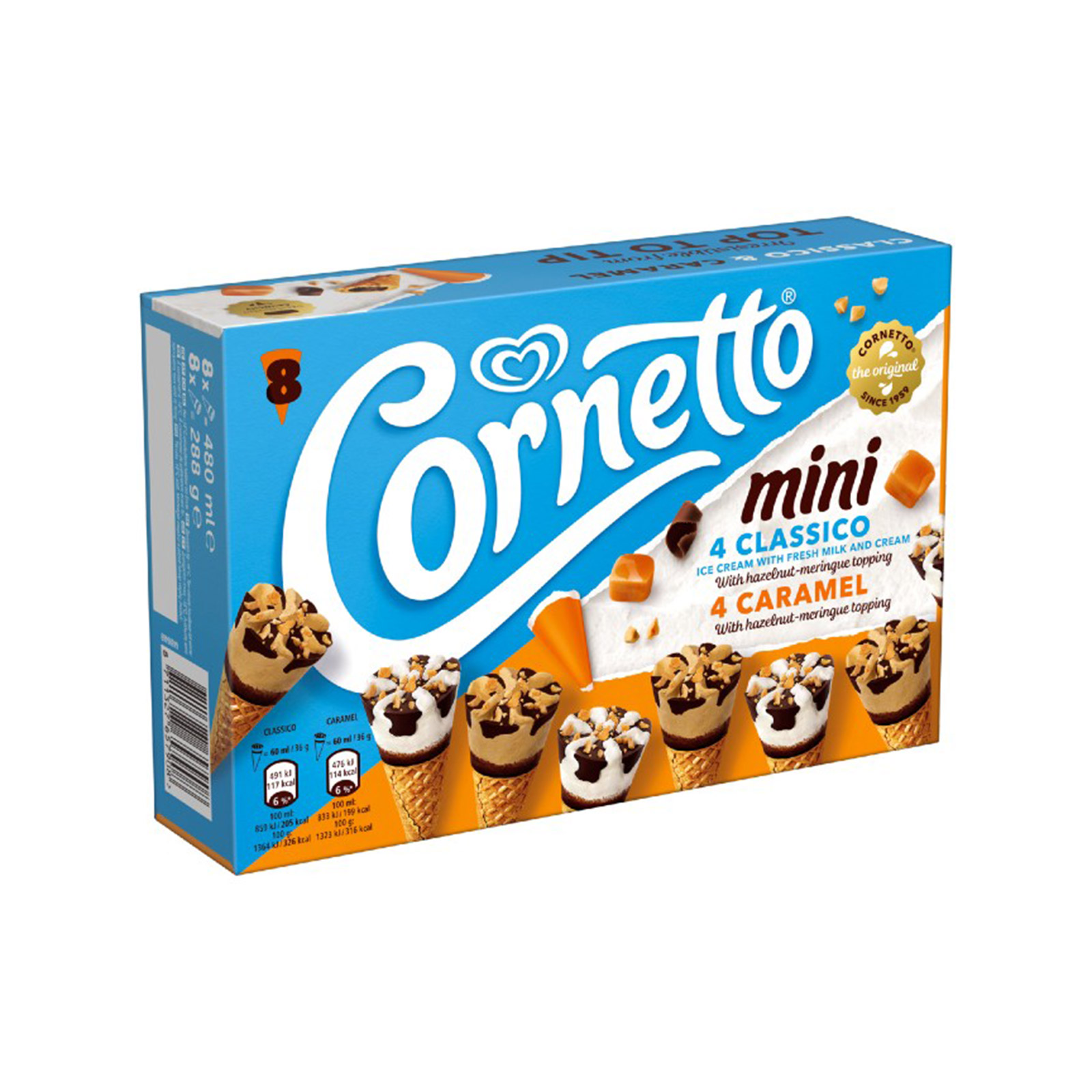 Cornetto παγωτό πολυσυσκευασία classic & caramel mix χωνάκι 8x60ml εικόνα 1