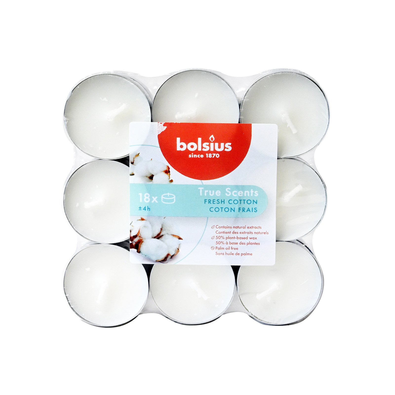 Bolsius κεριά ρεσώ αρωματικά fresh cotton 4 ωρών 18τεμ εικόνα 1
