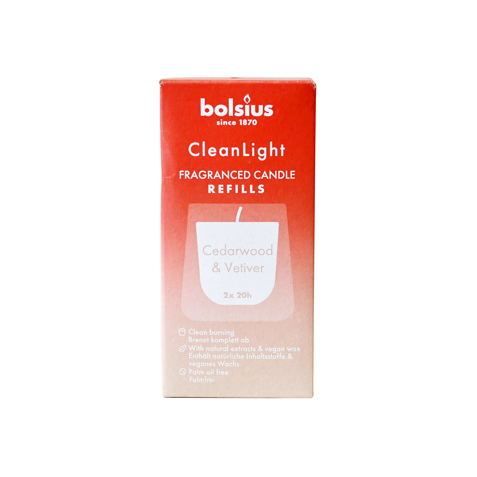 Bolsius Clean Light κεριά αρωματικά refills cedarwood & vetiver 2 x 20 hours 2τεμ εικόνα 1