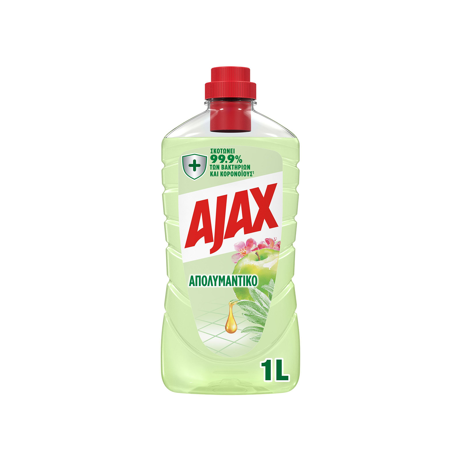 Ajax υγρό καθαριστικό & απολύμαντικό επιφανειών με αιθέρια ελαια & άρωμα άνθη μηλιάς 1lt εικόνα 1
