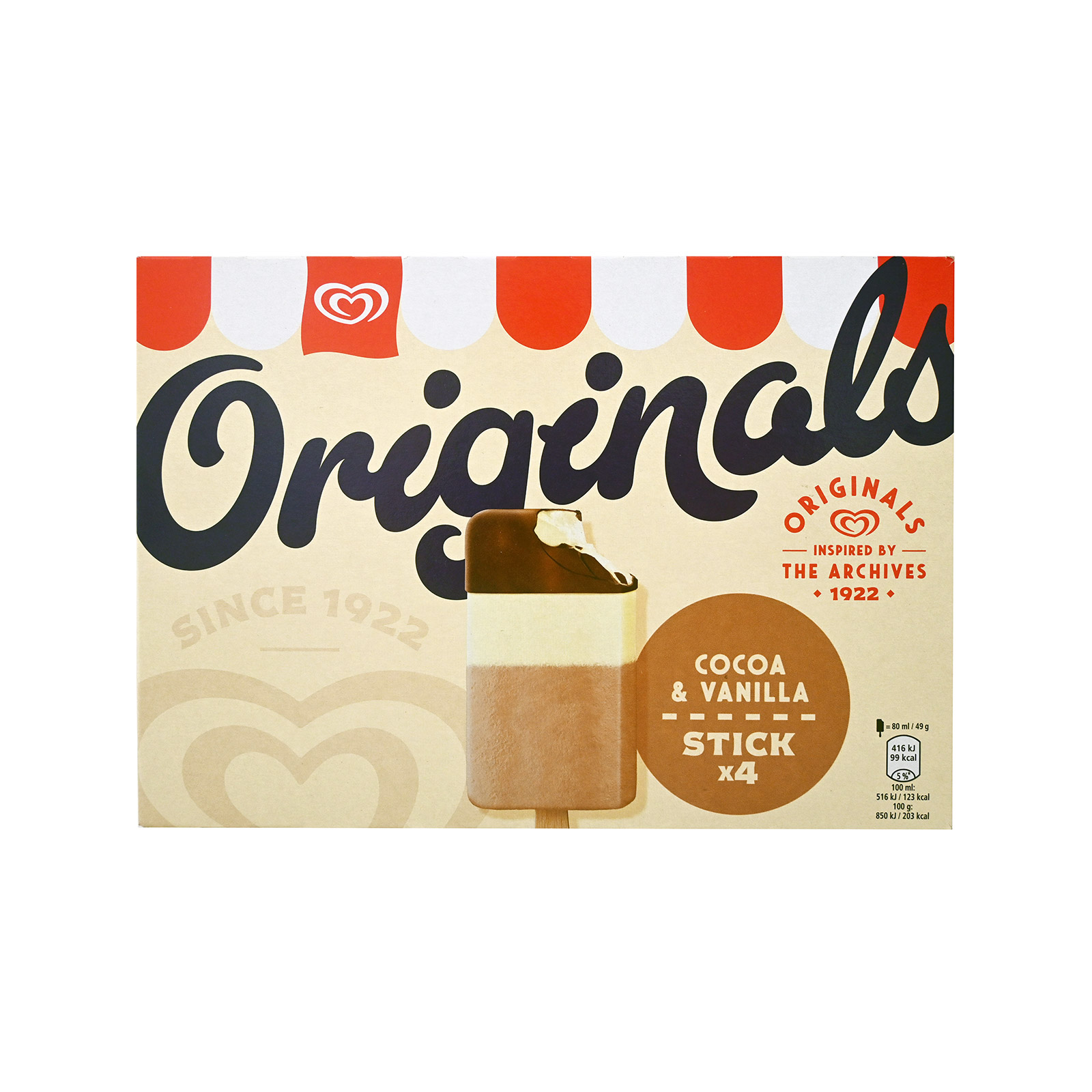 Algida Originals παγωτό πολυσυσκευασία cocoa & vanilla ξυλάκι 4x80ml εικόνα 1