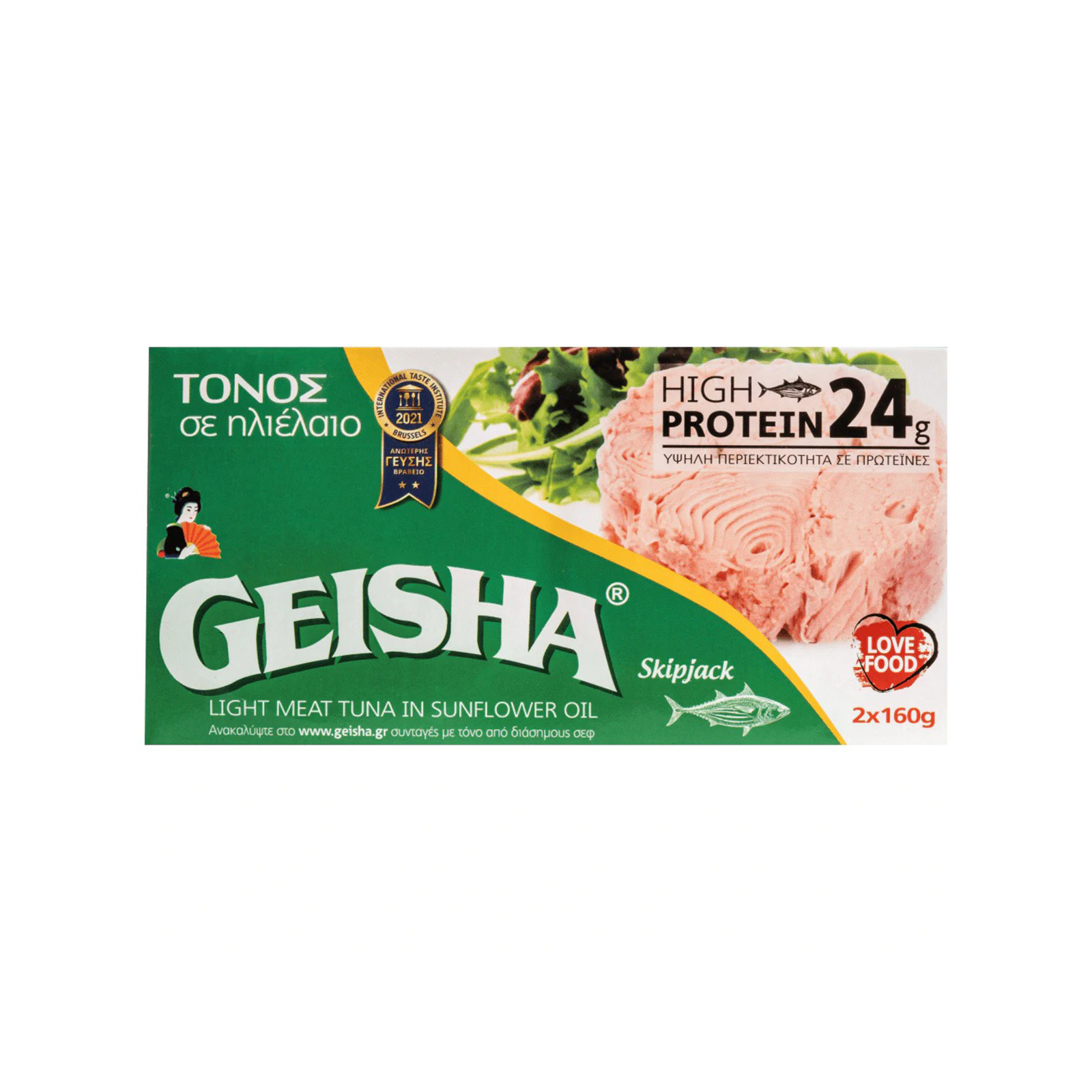 Geisha Katsuwonus pelamis τόνος τεμαχισμένος σε ηλιέλαιο 2x160g εικόνα 1