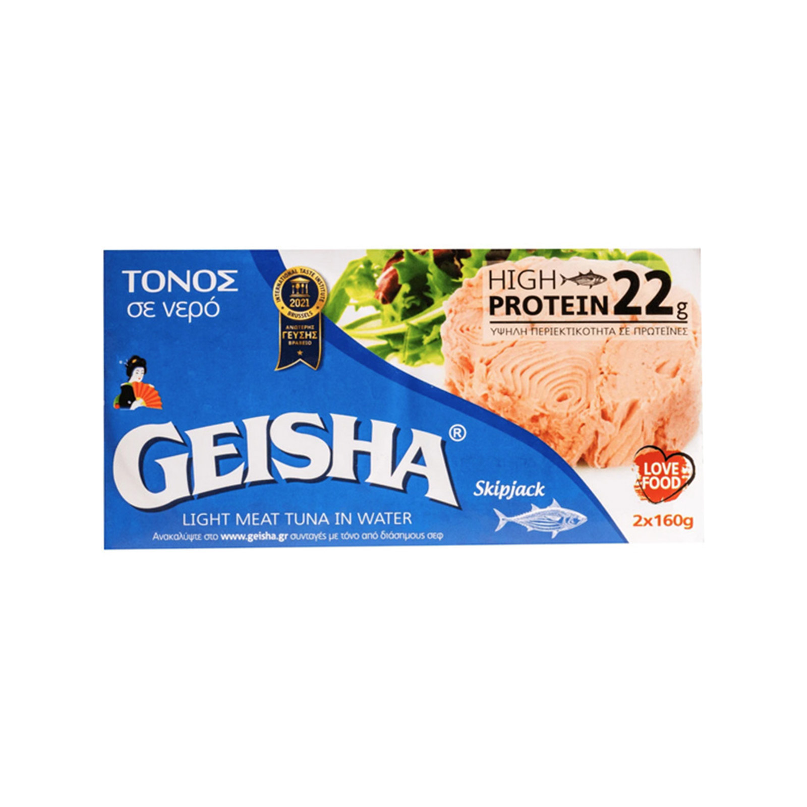 Geisha Katsuwonus pelamis τόνος τεμαχισμένος σε νερό 2x160g (στραγγισμένο βάρος 112g) εικόνα 1
