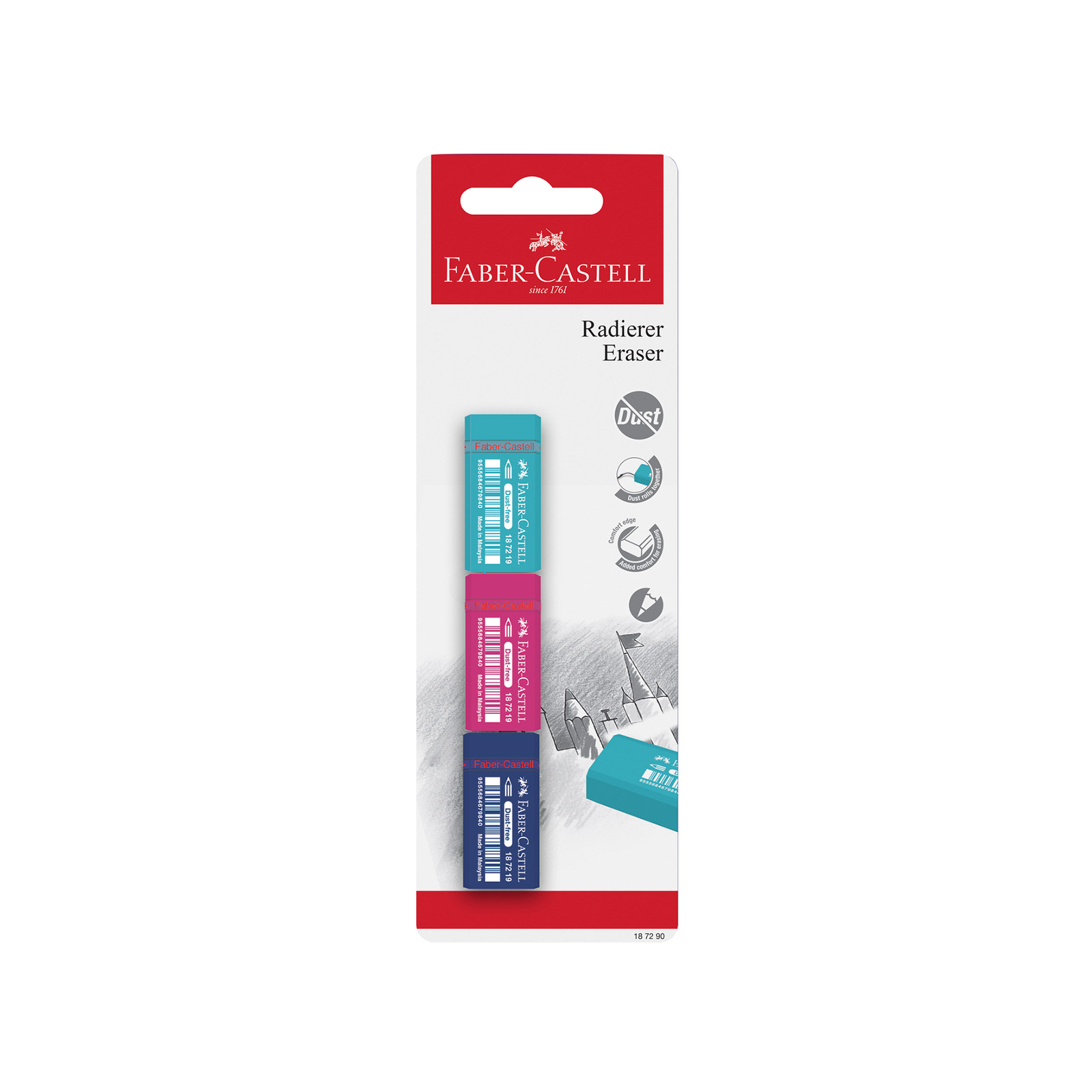 Faber Castell Dust free γόμα 3 χρώματα 3τεμ εικόνα 1